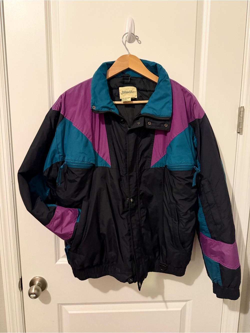 Vintage 90s St John’s Bay Colorblock Ski Jacket Teal Purple Black Large
